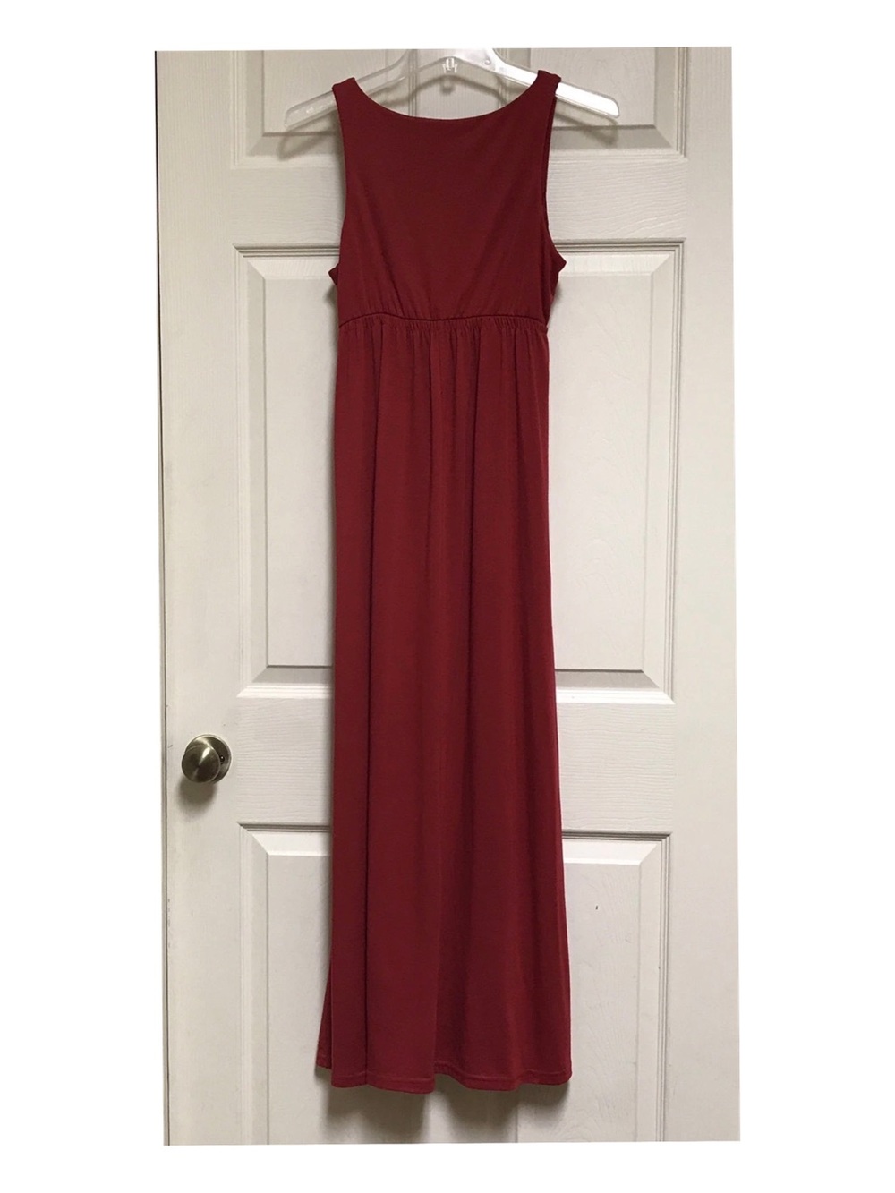 Matty M Sleeveless Rust Red Maxi Dress